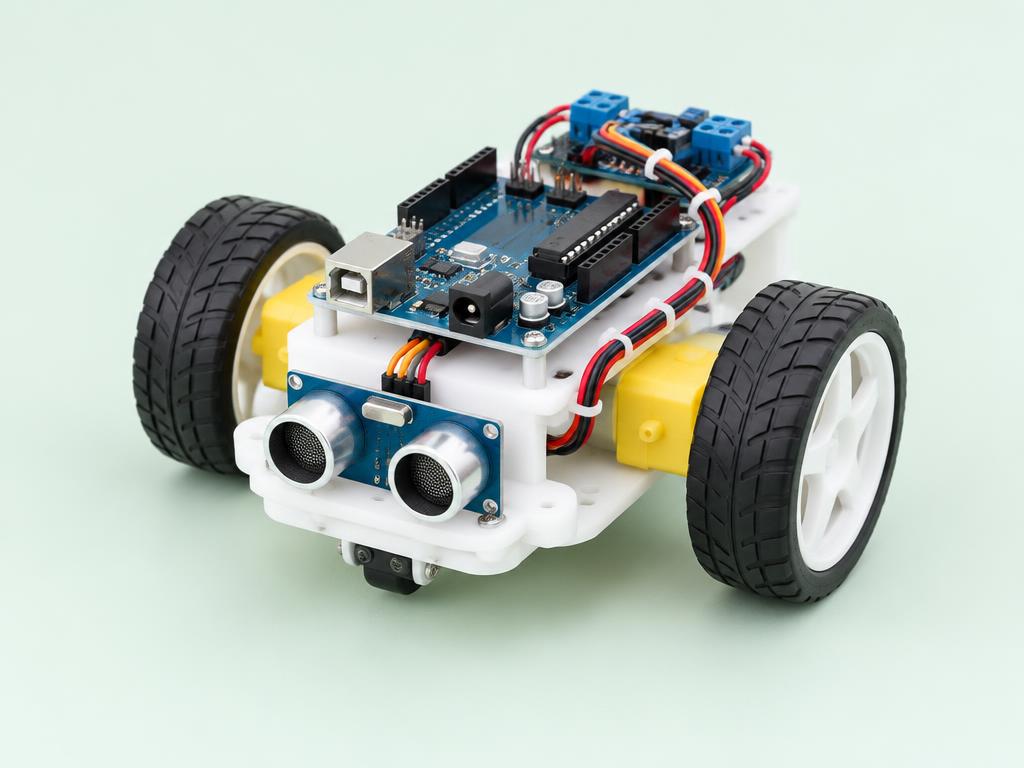 Two-wheel educational robot with an ultrasonic sensor